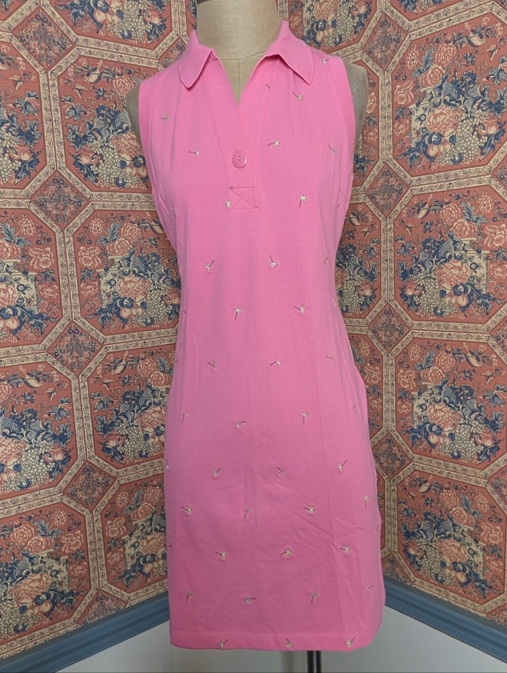 Talbots Pink Polo Dress with Embroidered Palms